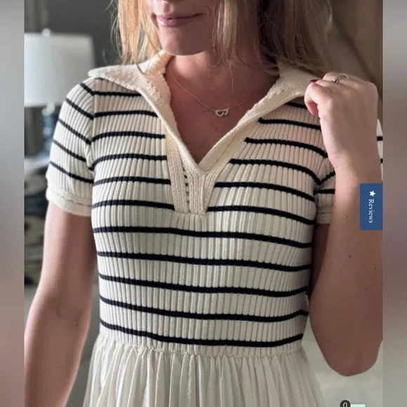 Moon River Black and White Cuffed Sleeve Sundress - Picture 15 of 16